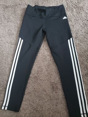 adidas Black Leggings with White Three-Stripe Detail